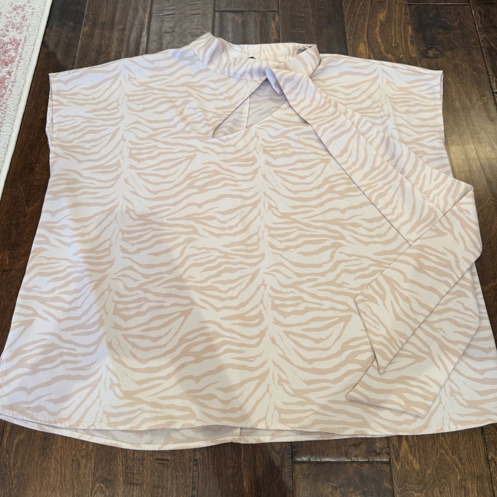 Eloquii Pink Light Weight Zebra Print Tie Neck Pink Blouse Size 22